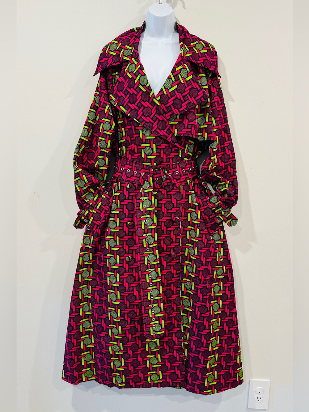 OFUURE Double Breasted Ankara Pattren Trench Coat 3XL
